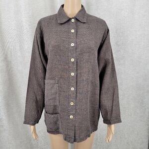 Vintage Houndstooth Plaid Brown Button Up Utility Shirt Jacket